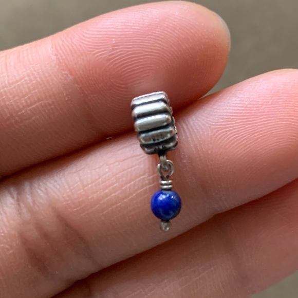 Retired Pandora December Birthstone Lapis Lazuli Dark blue Pearl Dangle Charm - Picture 2 of 7